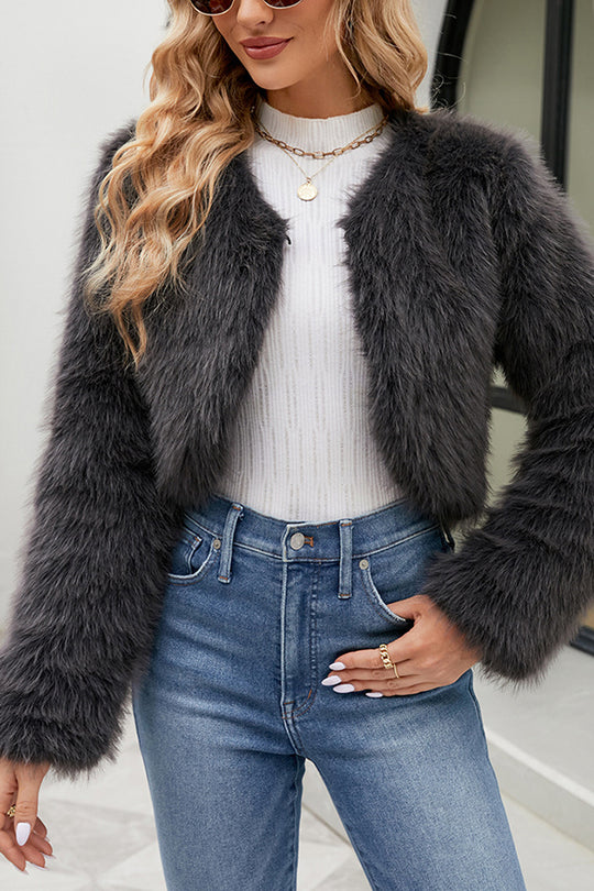 Ivyshape | Long Sleeve Short Casual Faux Fur Jacket