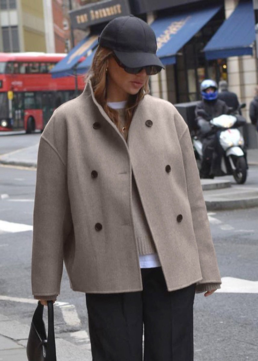 Ivyshape | Double-Breasted Woolen Coat In Taupe