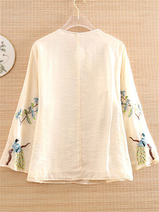 Retro Phoenix Embroideried Hanfu Shirts for Women