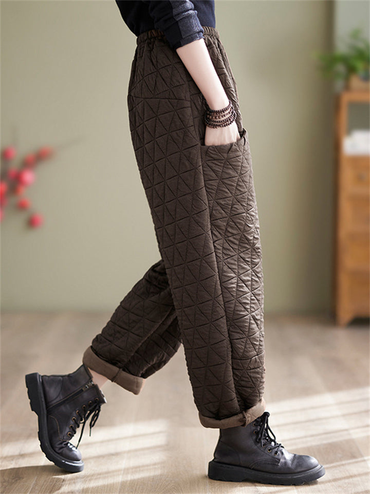 Elastic Waist Comfy Warm Cotton Pants for Winter