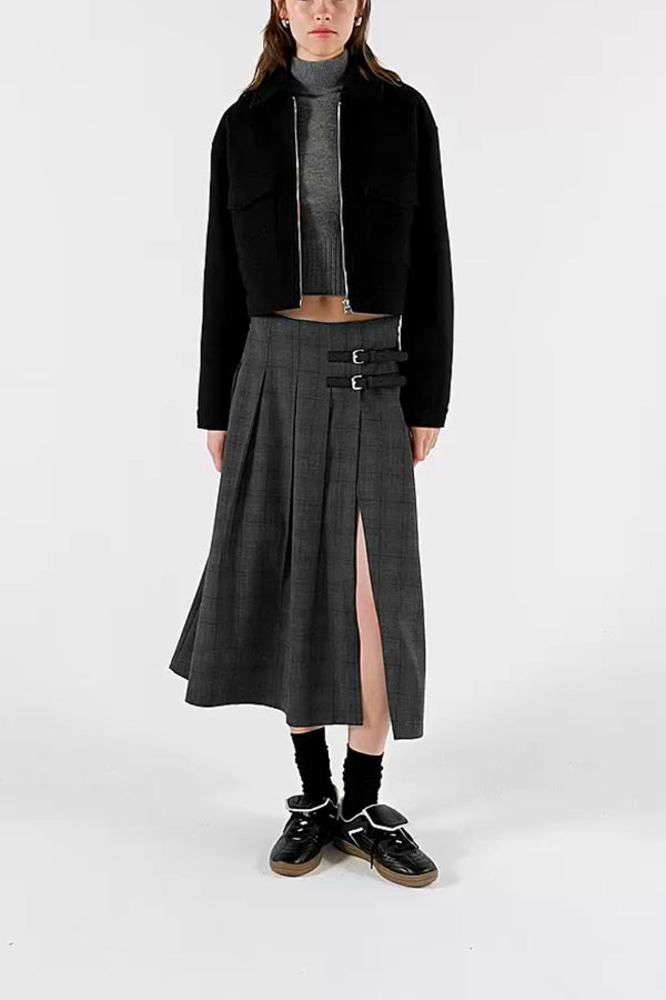 Ivyshape | Pleat Midi Skirt with A Belt Detail