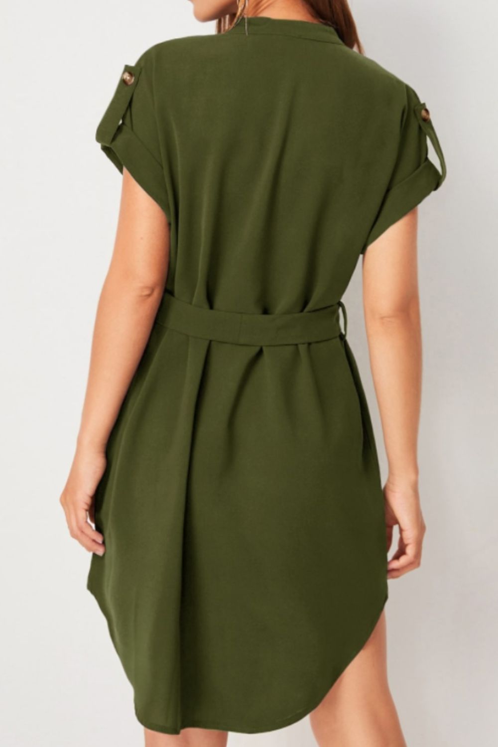 Ivyshape | Tied Notched Short Sleeve Dress