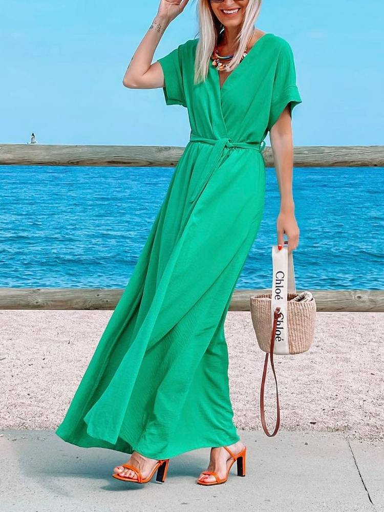 Sleeve Lace Up Maxi Dress