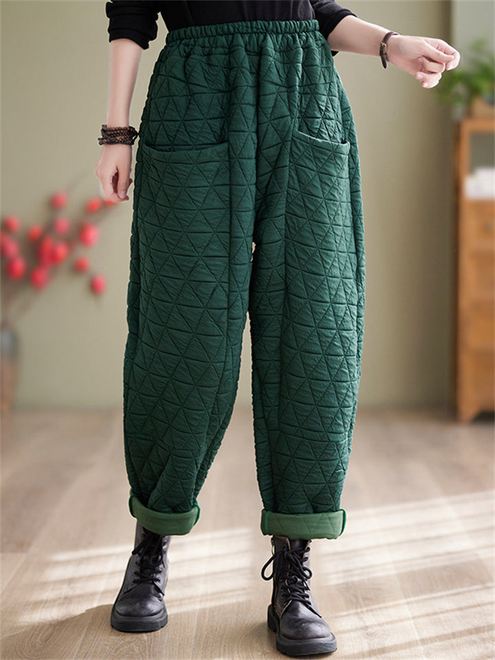 Elastic Waist Comfy Warm Cotton Pants for Winter