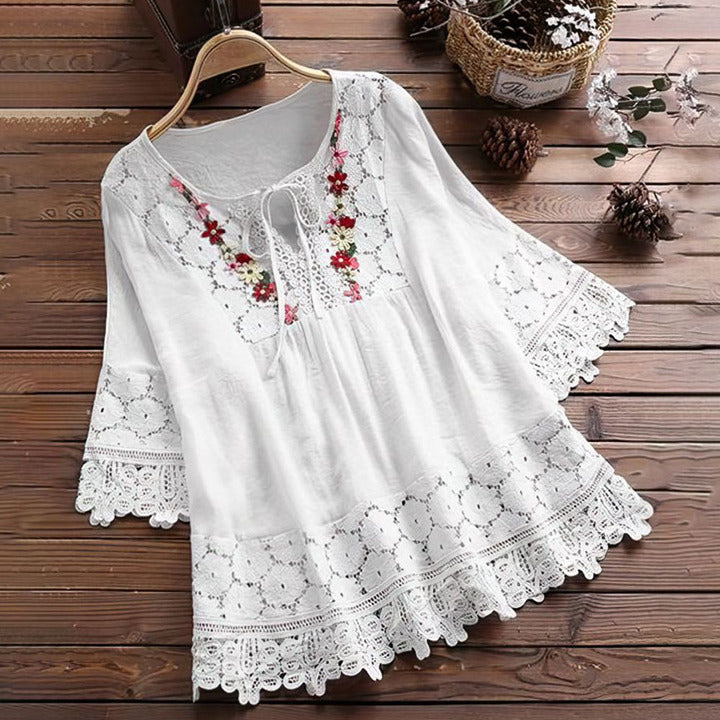 Ivyshape | Women's Lace Accent Top Flowers