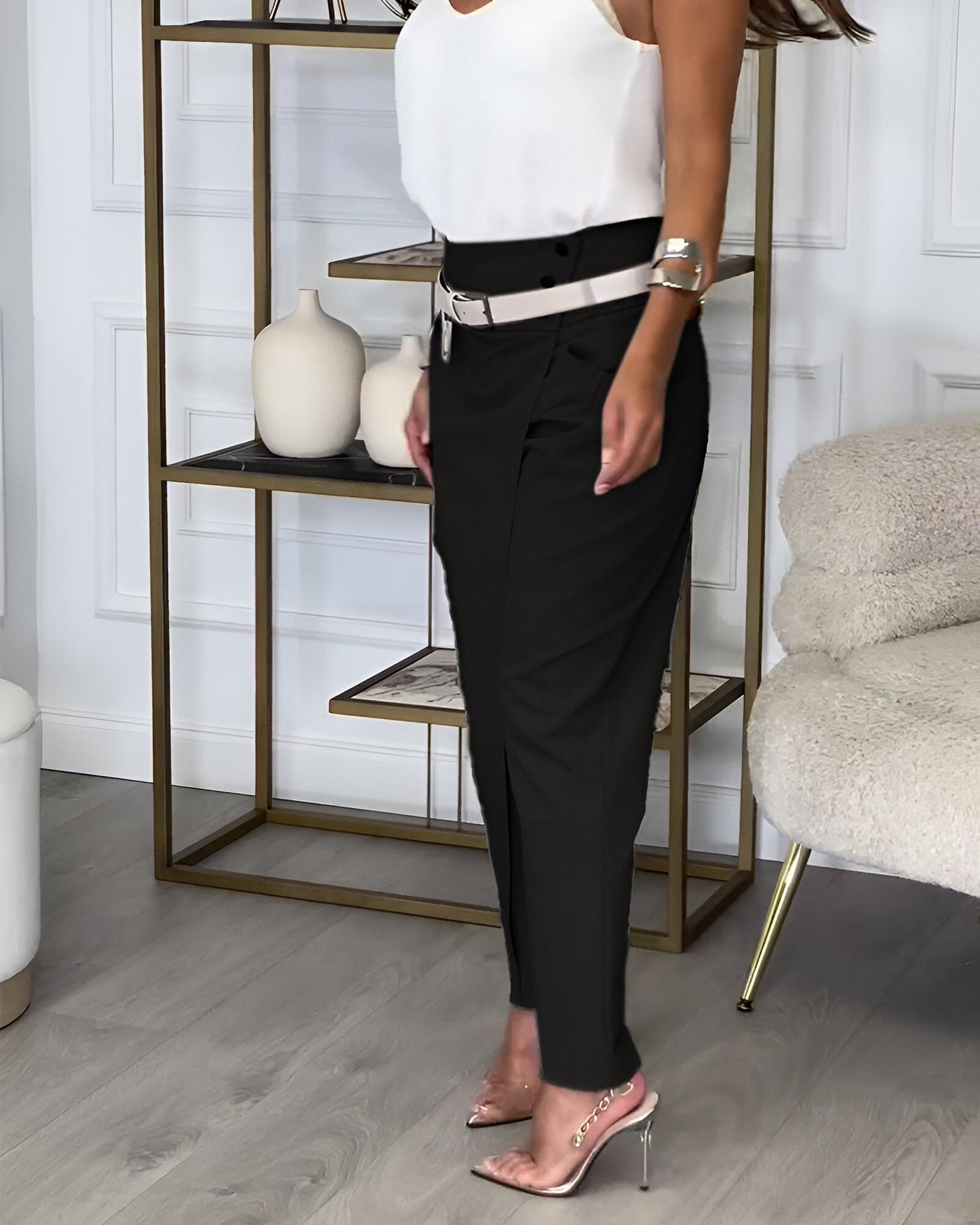 Ivyshape | Trendy Belted Patchwork Pants