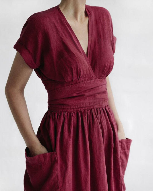 Ivyshape | Wrap Linen And Cotton Dress