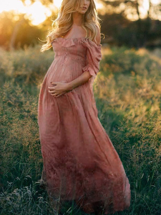 Ivyshape | Boho Chic: Maternity Wear Boat Neck Vine Dress