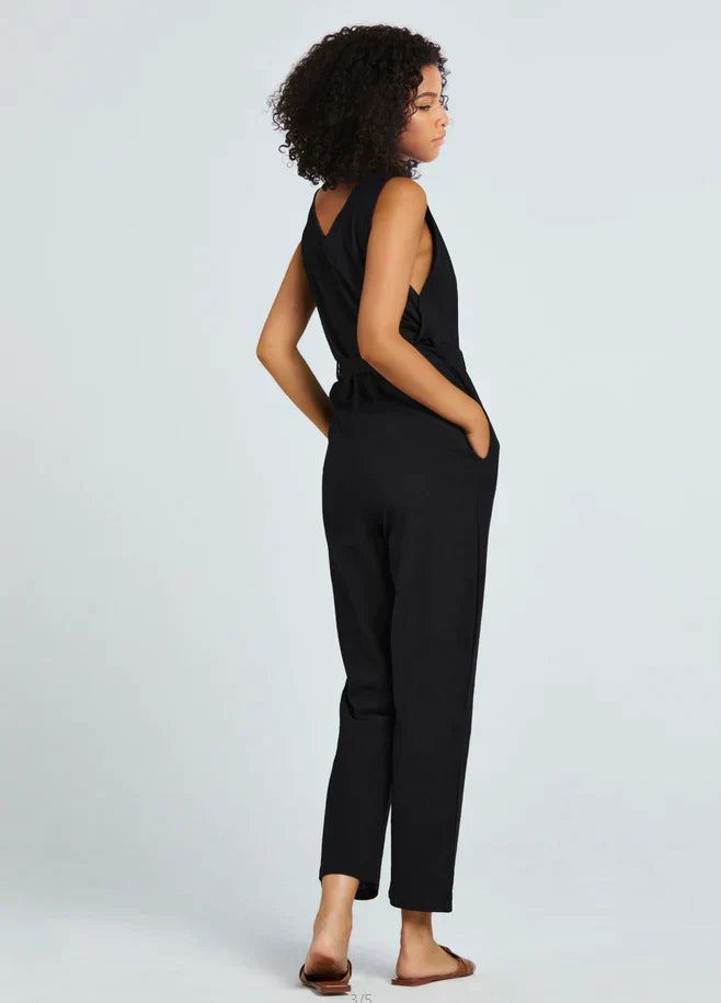 V-neck sleeveless cotton jumpsuit