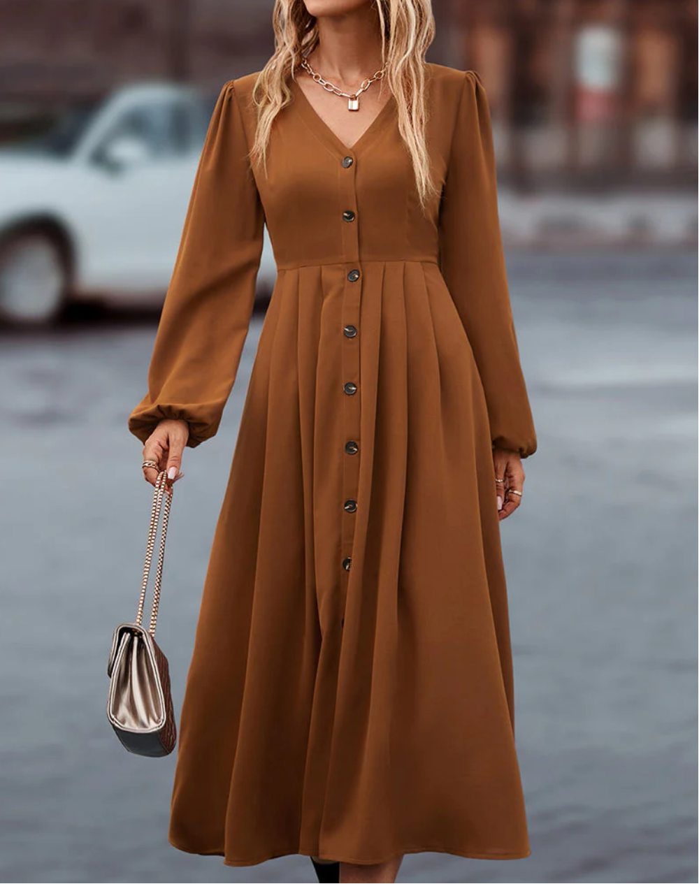 Summer Vintage Midi Dress with Puff Sleeves | Ideal for Summer