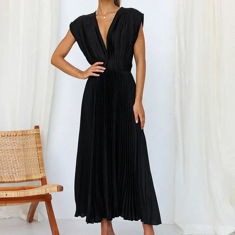 Ivyshape | Pleated V-Neck Midi Dress