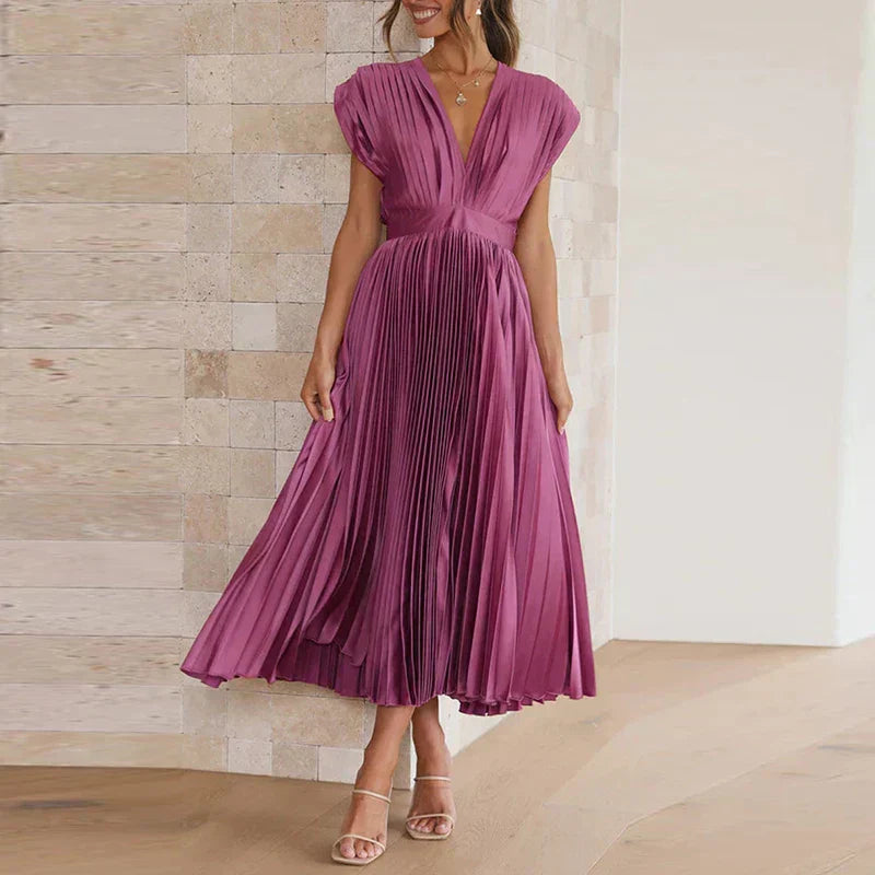 Ivyshape | Pleated V-Neck Midi Dress