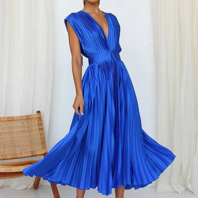 Ivyshape | Pleated V-Neck Midi Dress