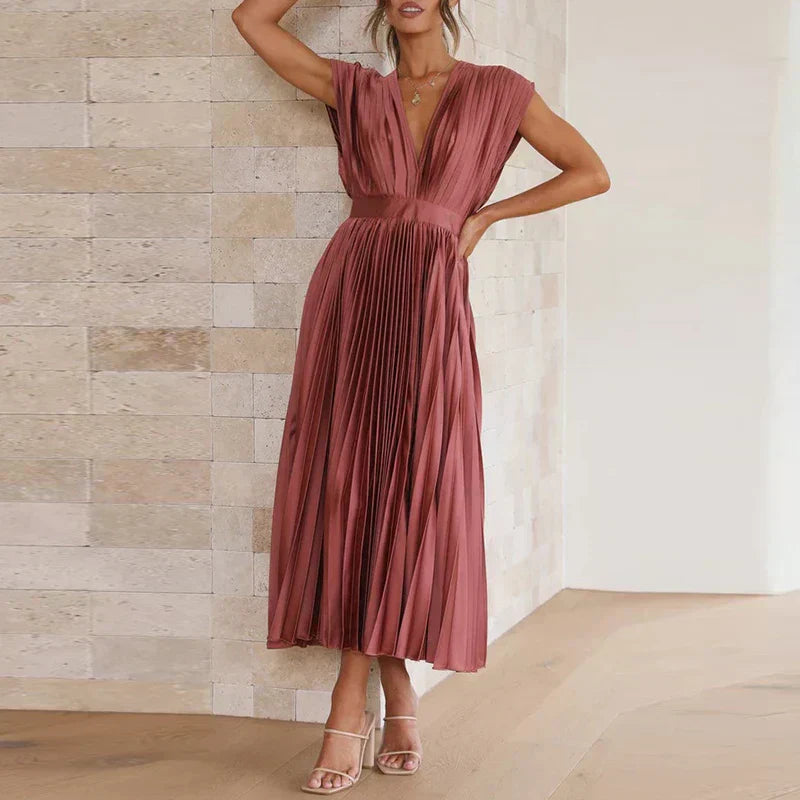 Ivyshape | Pleated V-Neck Midi Dress