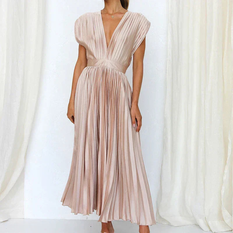 Ivyshape | Pleated V-Neck Midi Dress