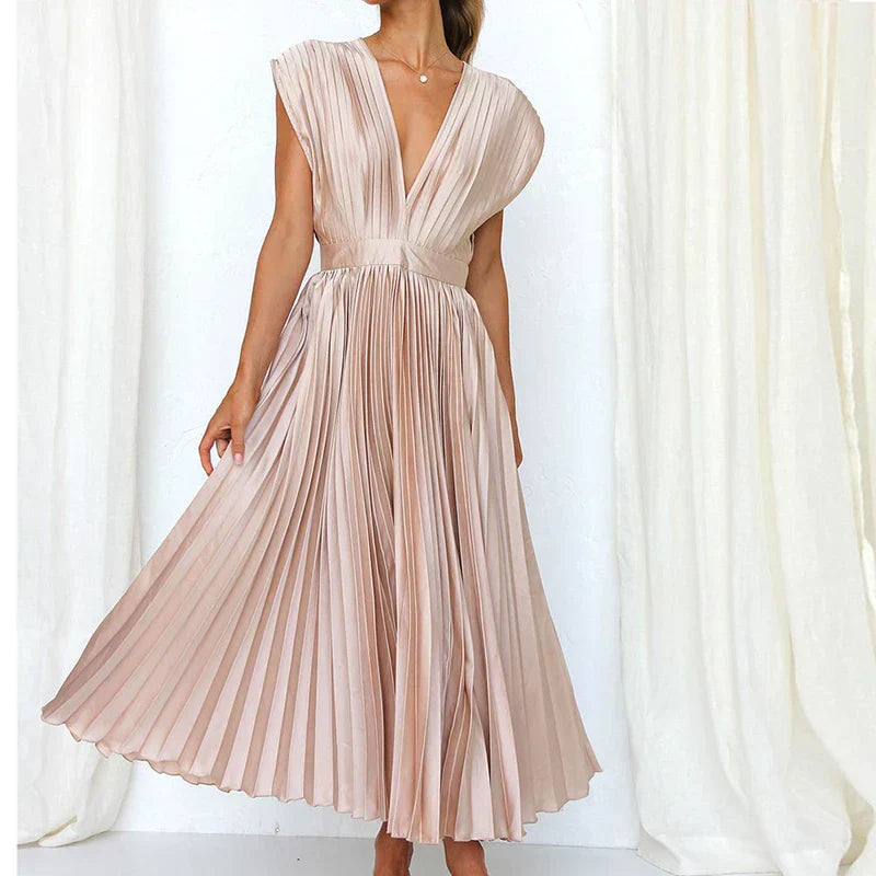 Ivyshape | Pleated V-Neck Midi Dress