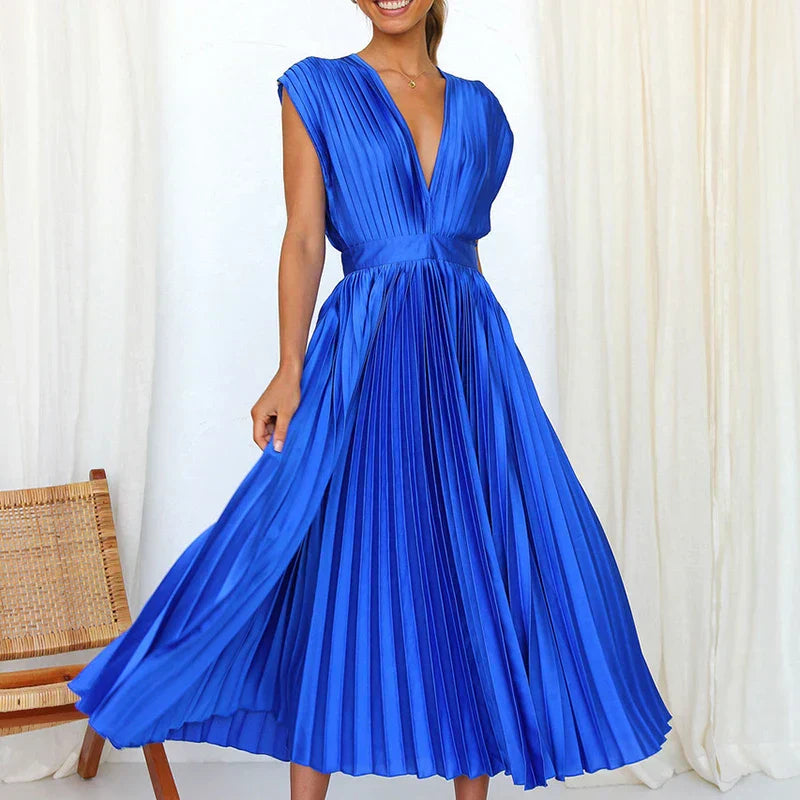 Ivyshape | Pleated V-Neck Midi Dress