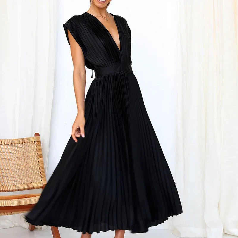 Ivyshape | Pleated V-Neck Midi Dress