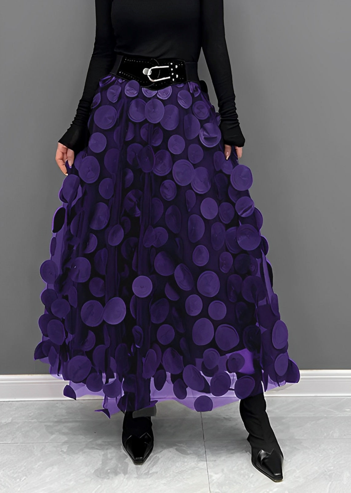 Ivyshape | Black Polka Dot Skirt