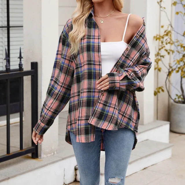 Cozy Plaid Long Sleeve Shirt for Women