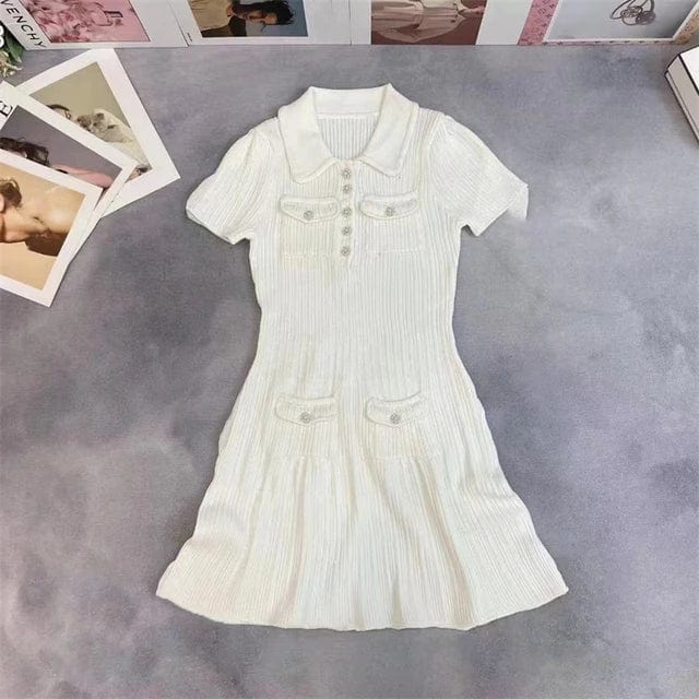 Summer Elegant Ribbed Mini Dress with Collar | Ideal for Summer