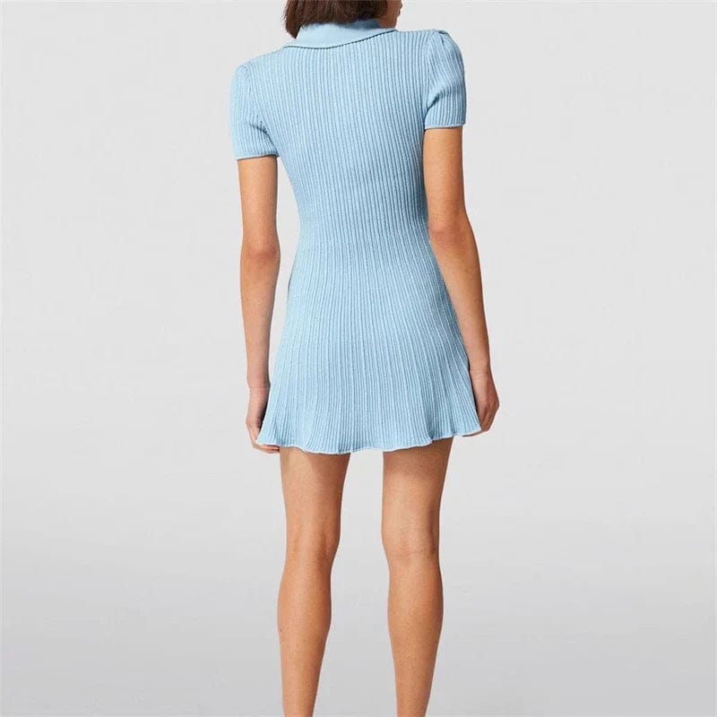 Summer Elegant Ribbed Mini Dress with Collar | Ideal for Summer