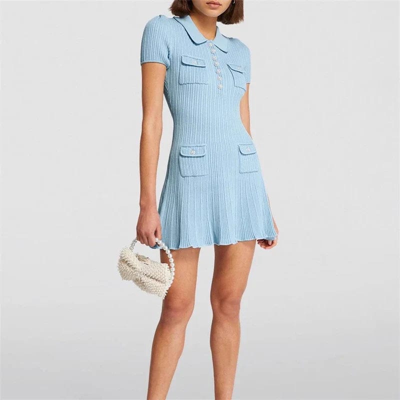 Summer Elegant Ribbed Mini Dress with Collar | Ideal for Summer