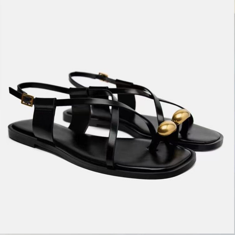 Summer Flat Sandals with Metal Decoration