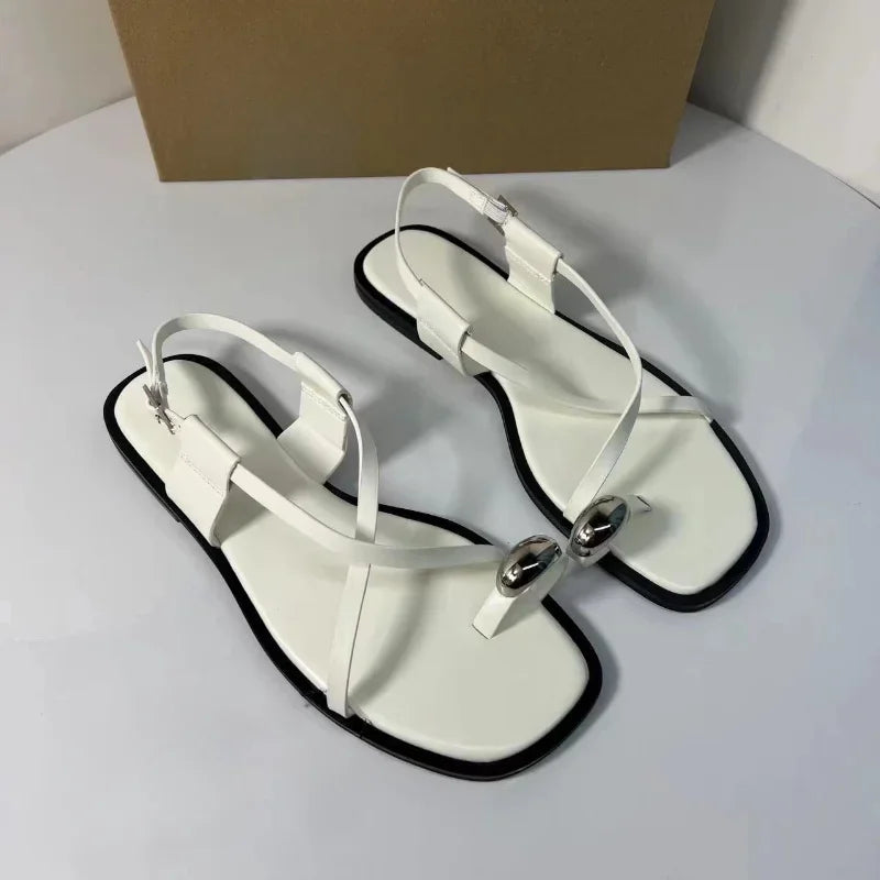 Summer Flat Sandals with Metal Decoration