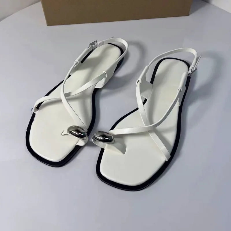 Summer Flat Sandals with Metal Decoration