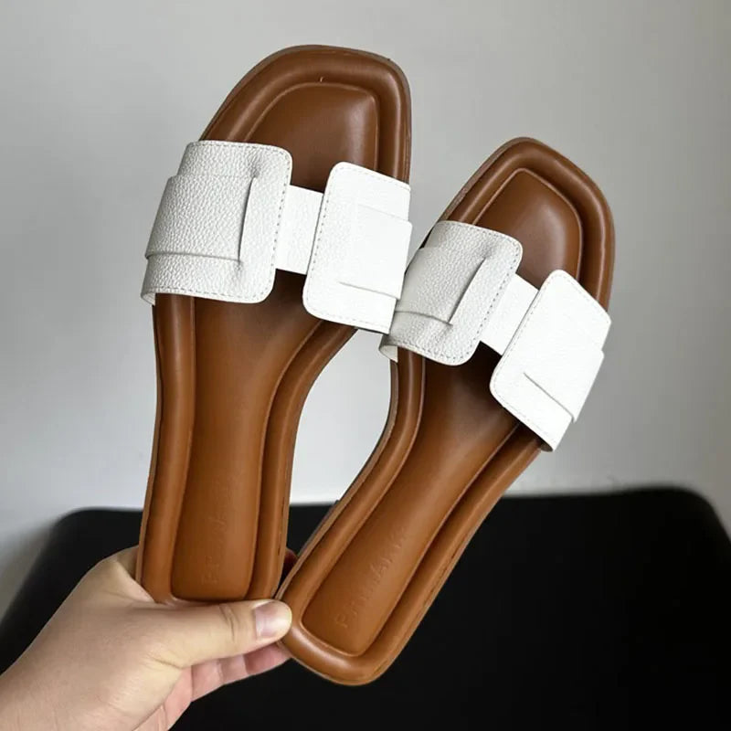 Luxury Leather Flat Slippers for Summer