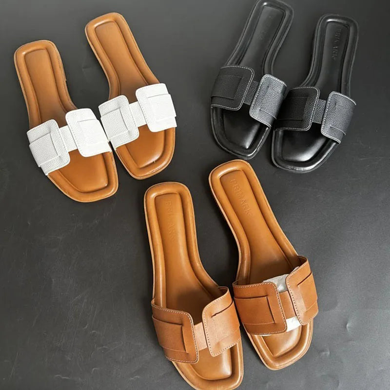 Luxury Leather Flat Slippers for Summer