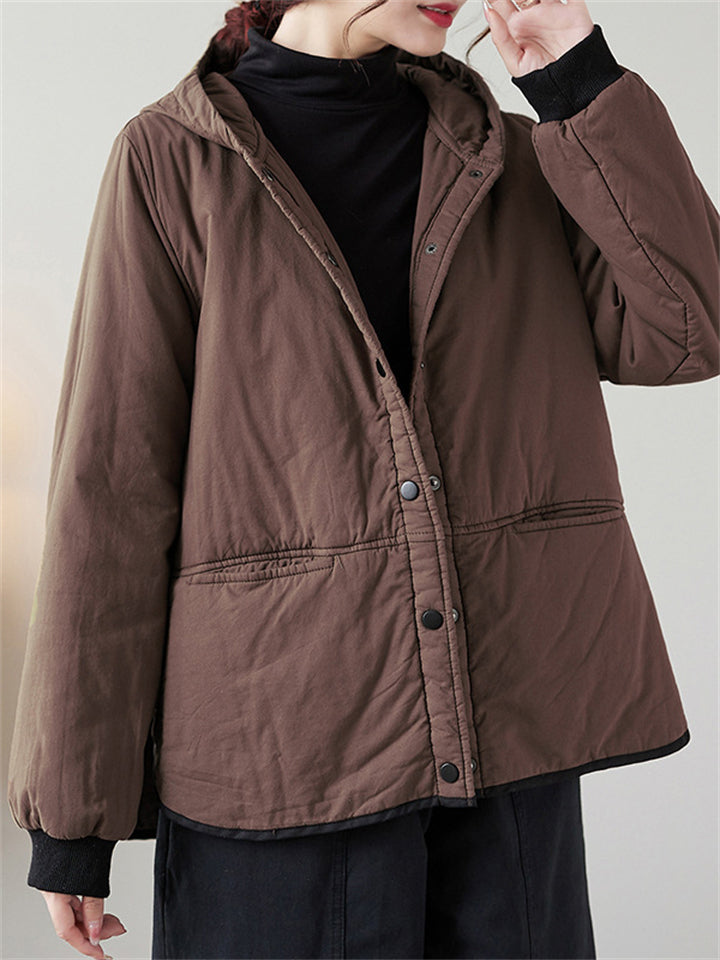 Solid Color All Match Hooded Short Cotton Coat