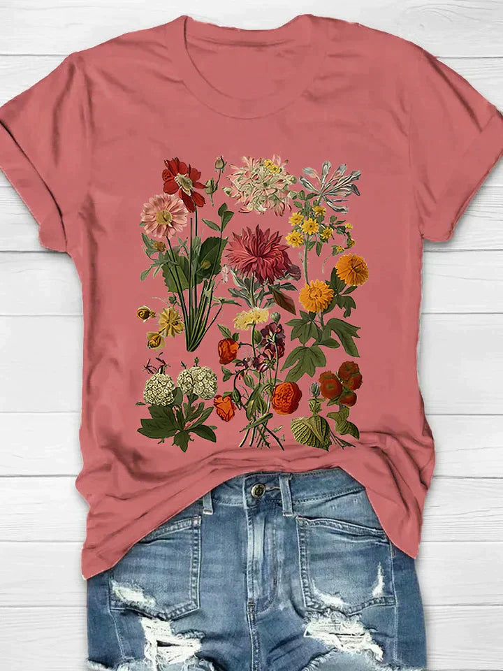 Ivyshape | Women's T-Shirt with Vintage Flower Print