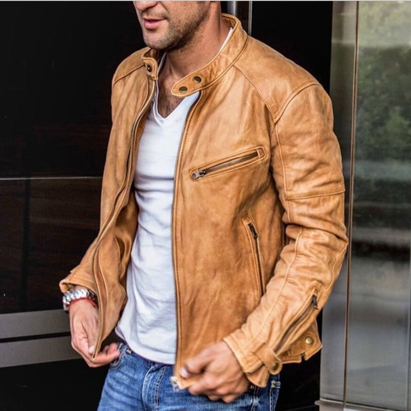 Ivyshape | Weatherproof, Versatile Leather Jacket for Men