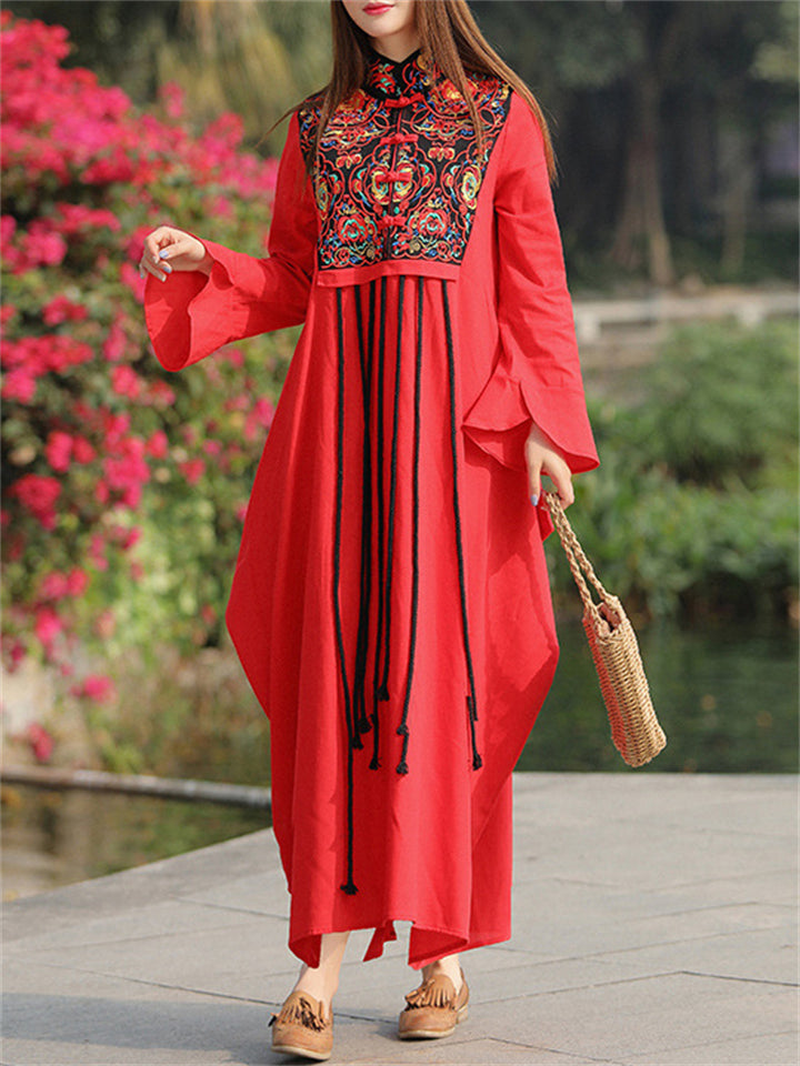 Ethnic Embroidered Bell Sleeve Dresses for Ladies