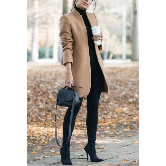 Ivyshape | Women's Buttonless Elegant Coat Oval Edge