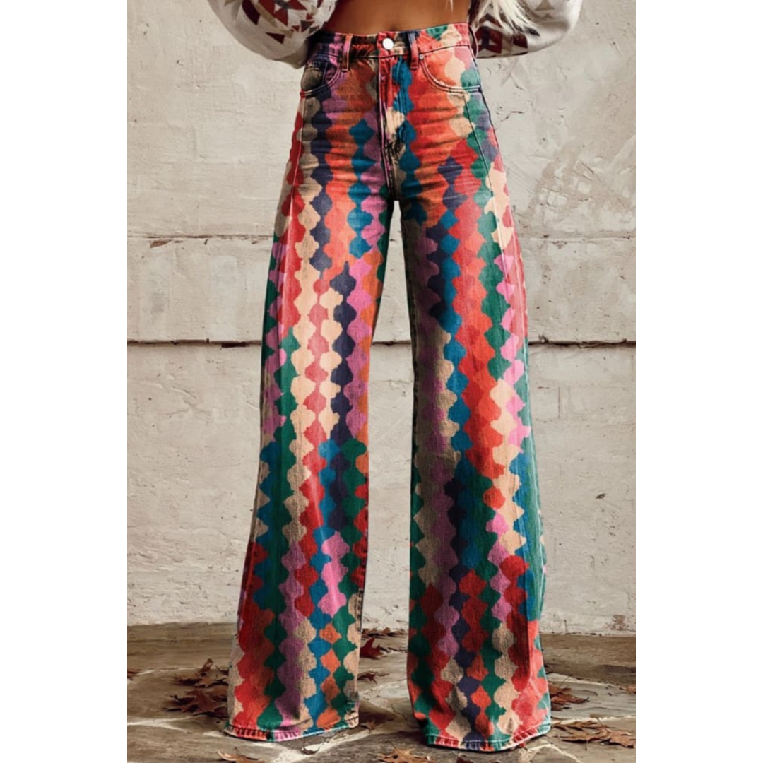 Ivyshape | Women'S Denim Printed Flare Pants Colorful