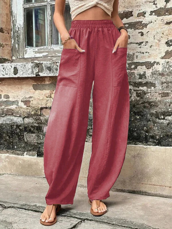 Ivyshape | Wide and Loose Pants with High Elastic Waistband