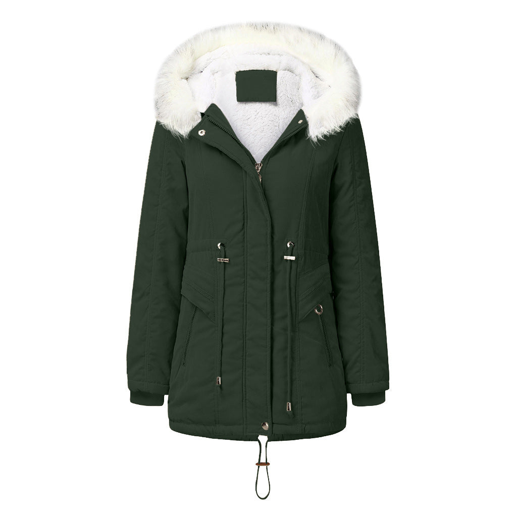 Women's fashionable winter parka with removable faux fur collar and adjustable drawstring waist Ivyshape