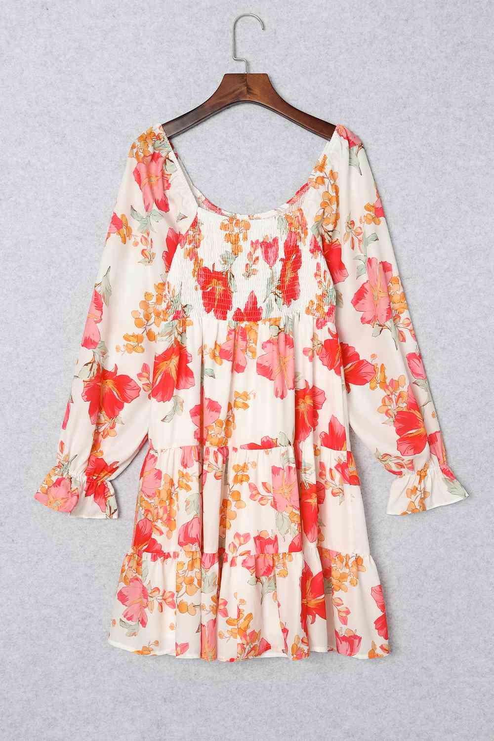 Floral Smocked Flounce Sleeve Dress