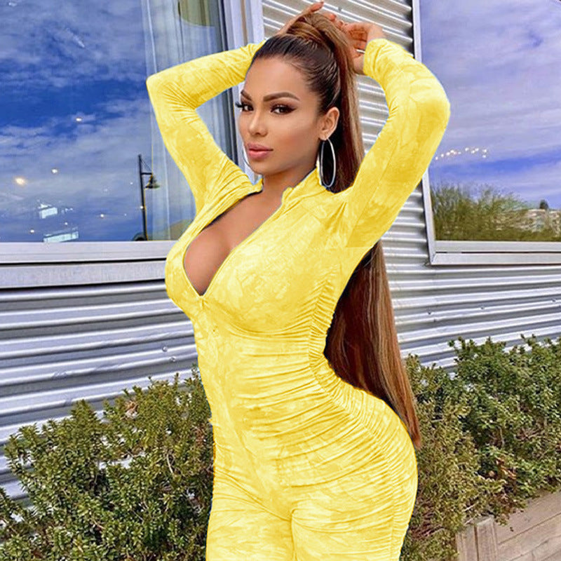 Women Figure-Flattering Jumpsuit with Zipper and Long Sleeves Ivyshape