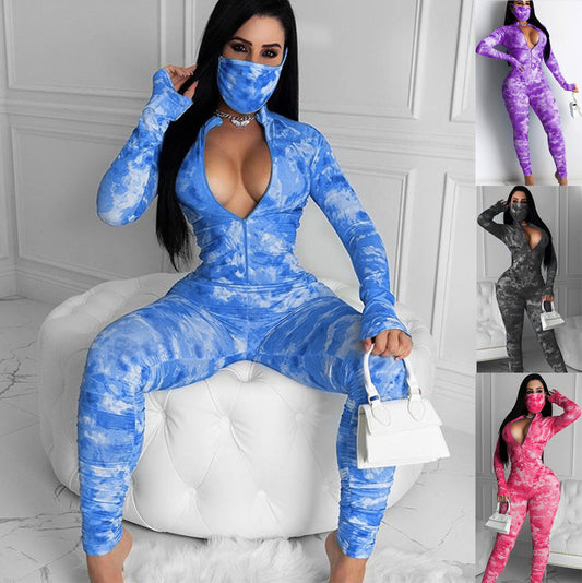 Women Figure-Flattering Jumpsuit with Zipper and Long Sleeves Ivyshape