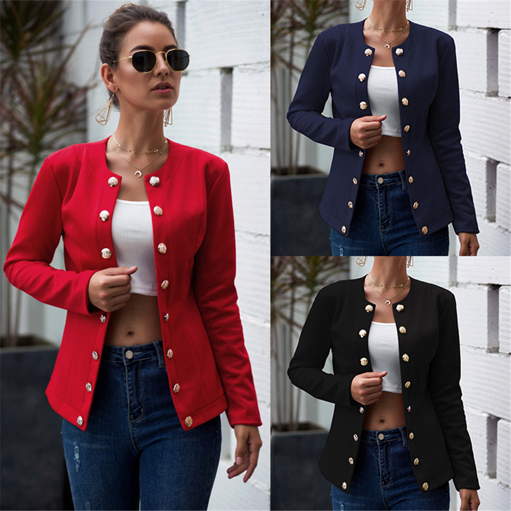 Ladies fashionable blazer with textured fabric and special button details Ivyshape