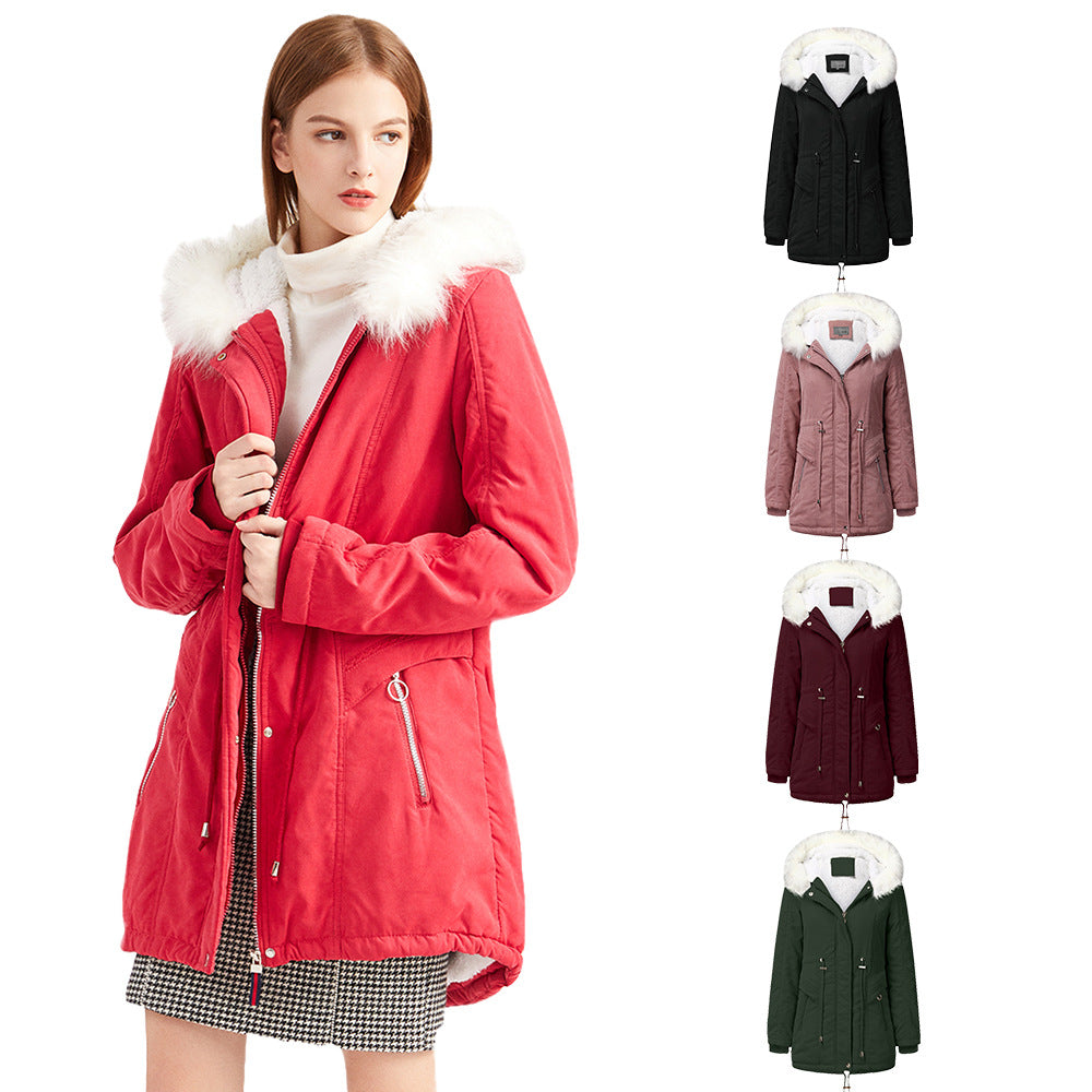 Women's fashionable winter parka with removable faux fur collar and adjustable drawstring waist Ivyshape