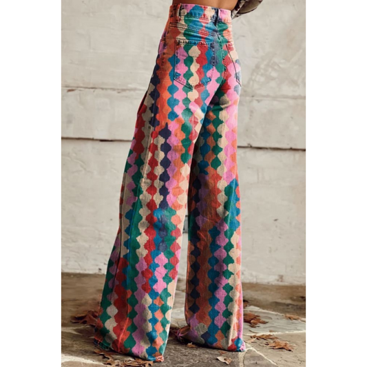 Ivyshape | Women'S Denim Printed Flare Pants Colorful