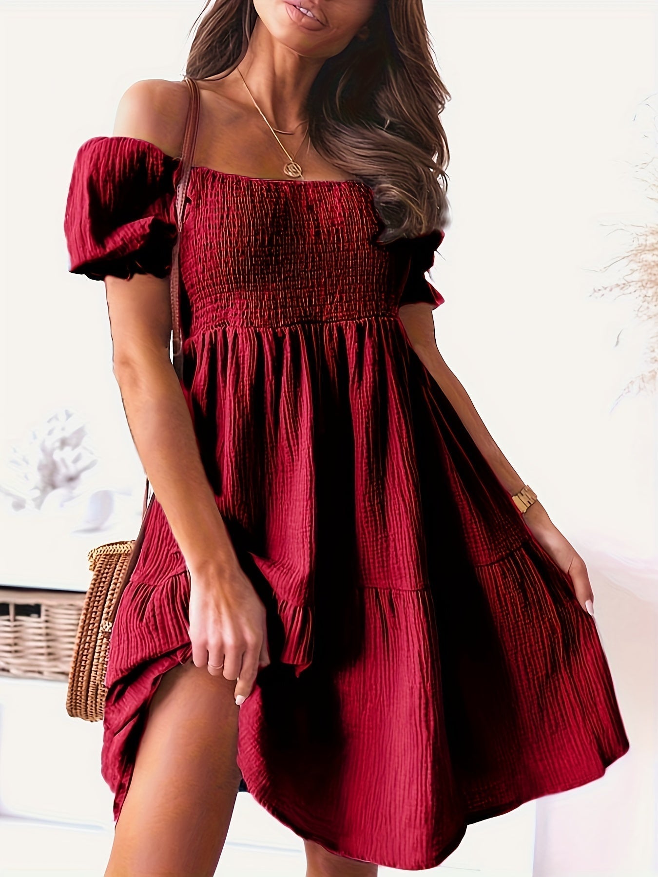 Ivyshape | Women's Chic Off Shoulder Dress Summer