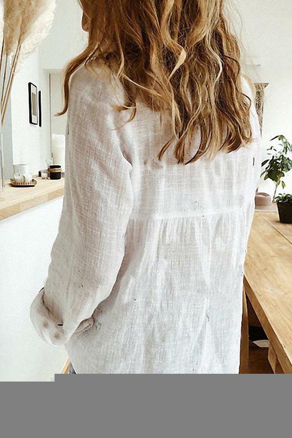 Solid Button Shirt Collar Blouse