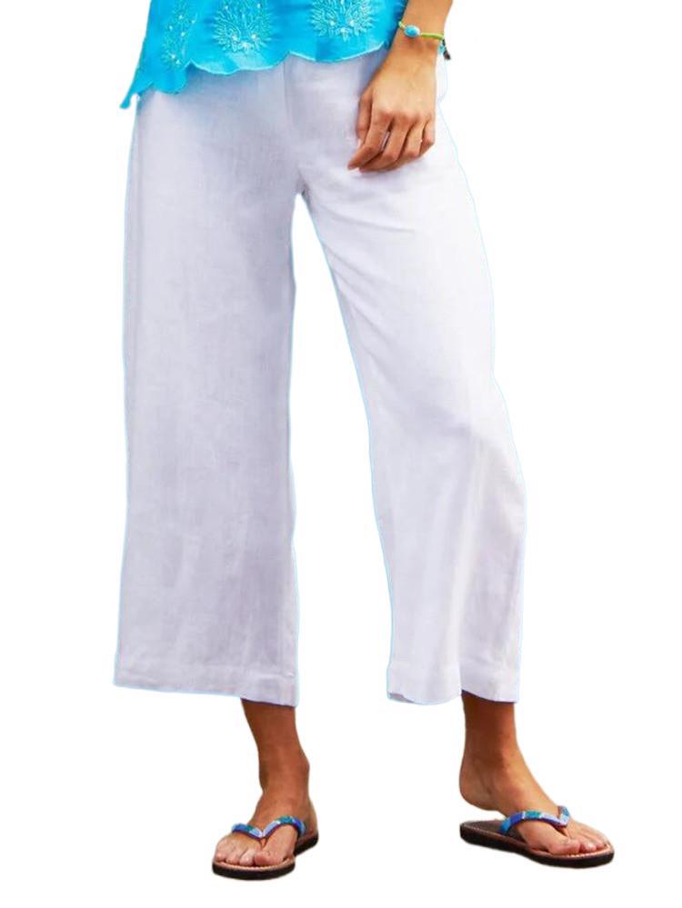 Women's wide airy linen pants with elastic waistband Ivyshape