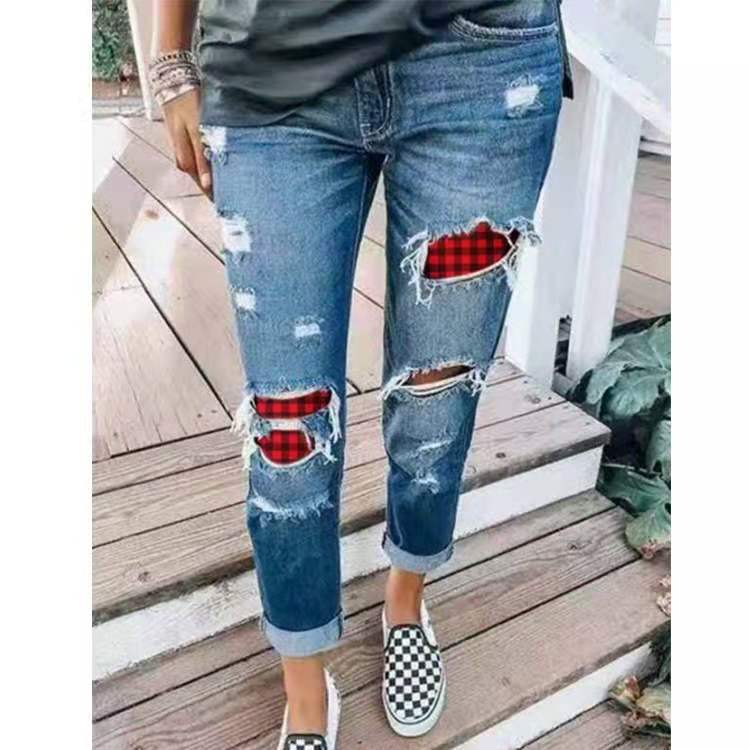 Women's Boyfriend Jeans with Creative Applications Ivyshape